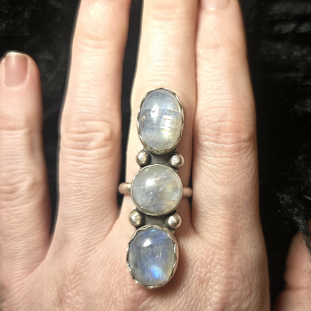 Rainbow Moonstone Triple Stone Statement Ring - image 3